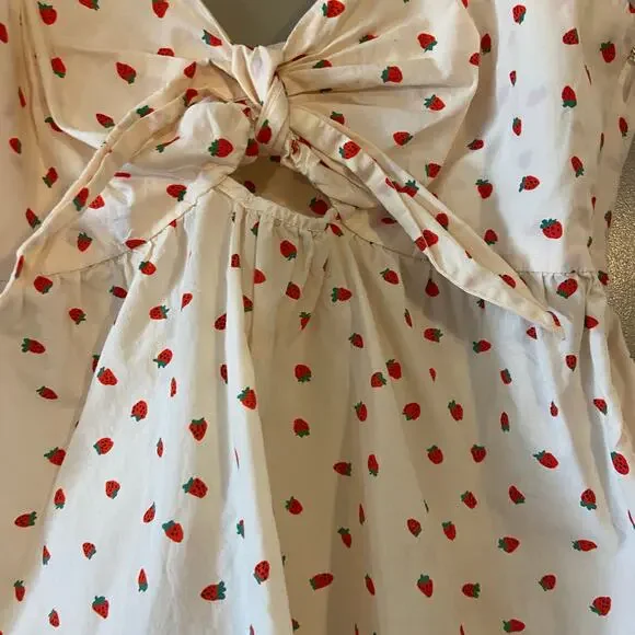 Madewell Women's Size 2 Cotton Tie-Front Keyhole Cami Top in Fresh Strawberries - Picture 6 of 12